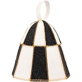 Sinbana 2 Pcs Plaid Sauna Hats, Banya Cap for Hair Protection Black and White Checkered Wool Thermal Protection Sauna Hat Accessories for Men & Women Steam Bath