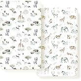 Stretch Ultra Soft Jersey Knit Fitted Crib Sheets Set 2 Pack,Fit All Standard Crib Mattress Pads Safe and Snug, Crib Fitted Sheet for Baby, Stylish African Savannah Animals Pattern