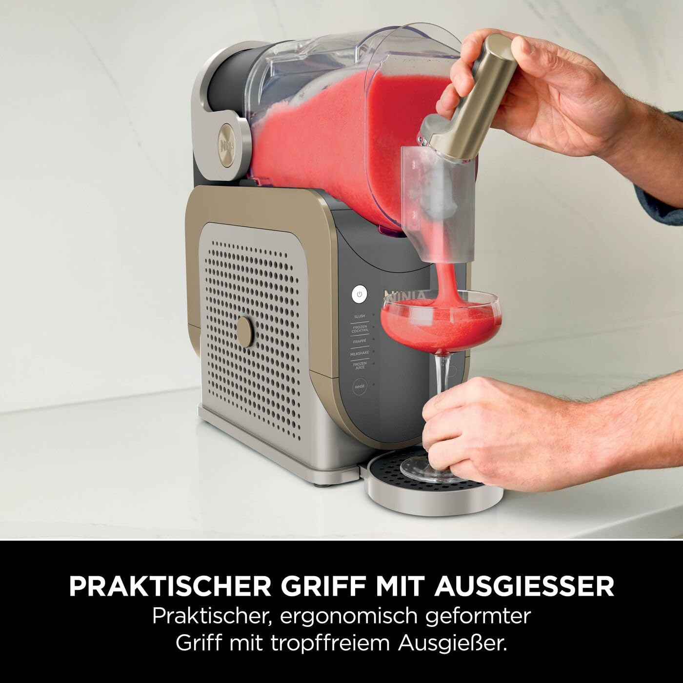 Ninja SLUSHi Maschine für Slush, Eis-Cocktails, Frappé, Milchshakes & gefrorenen Saft, ohne Eis oder Vorbereitungsaufwand, WhisperChill-Technology, fasst 1,9 L, Stone Gold, FS301EUSTGD 4