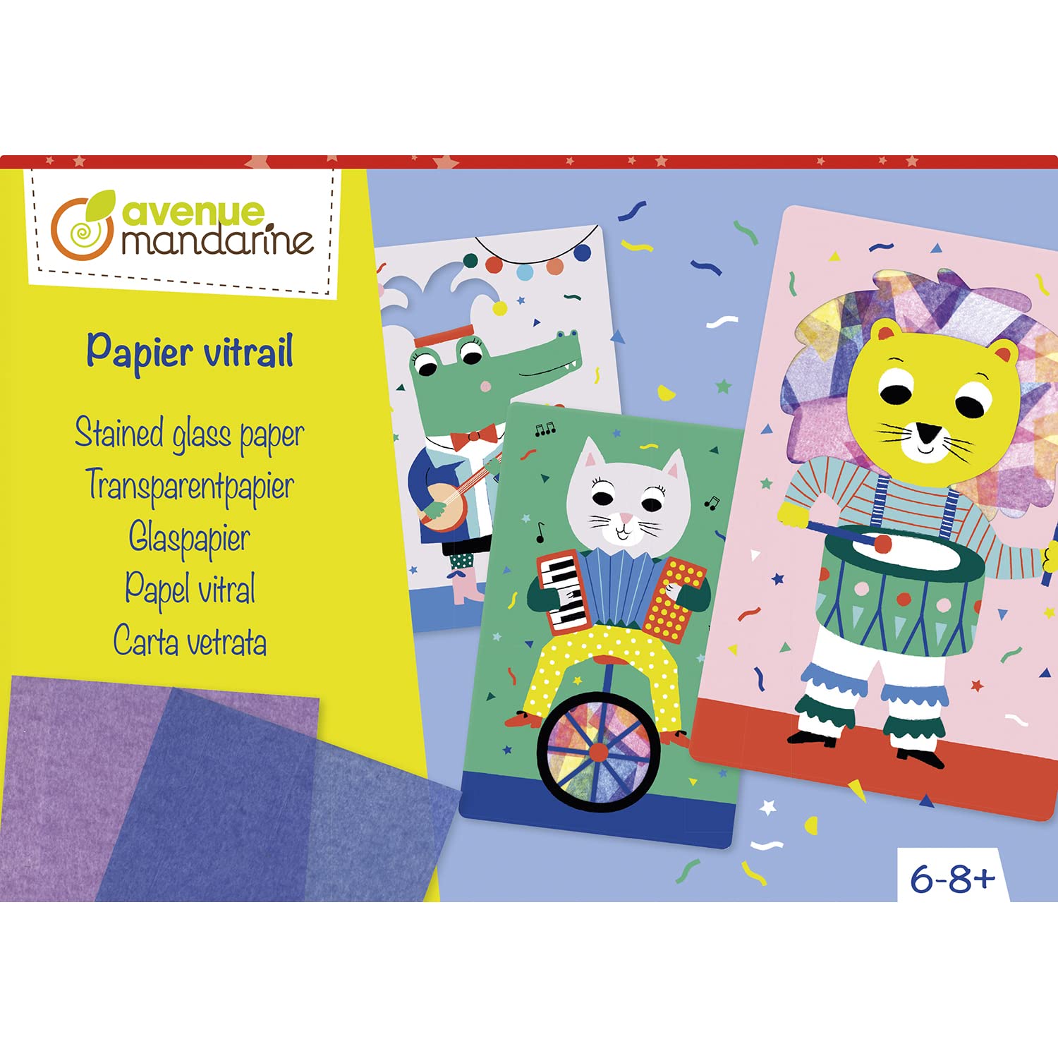 Avenue Mandarine KC136C - Children's creative box - 5 Postcards - From age 6 - STAINED GLASS EFFECT PAPER - Children's Creative and Leisure Activity - DIY