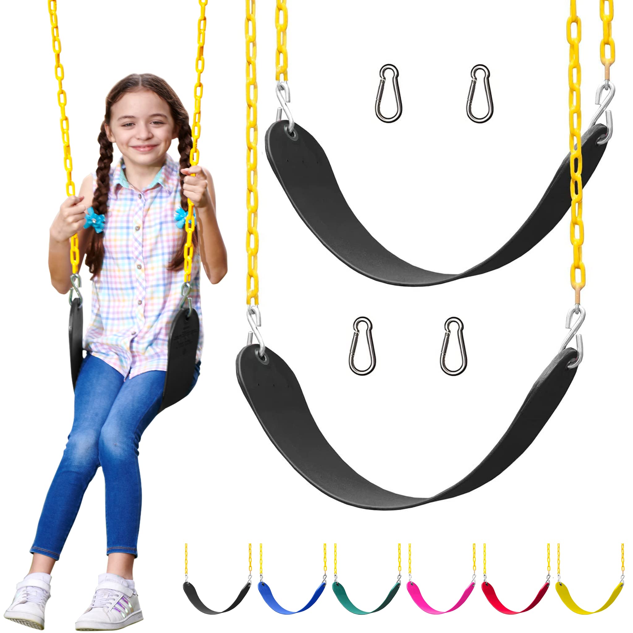 Photo 1 of Jungle Gym Kingdom Swings for Outdoor Swing Set - Pack of 2 Swing Seat Replacement Kits with Heavy Duty Chains - Backyard Swingset Playground Accessories for Kids (Black)