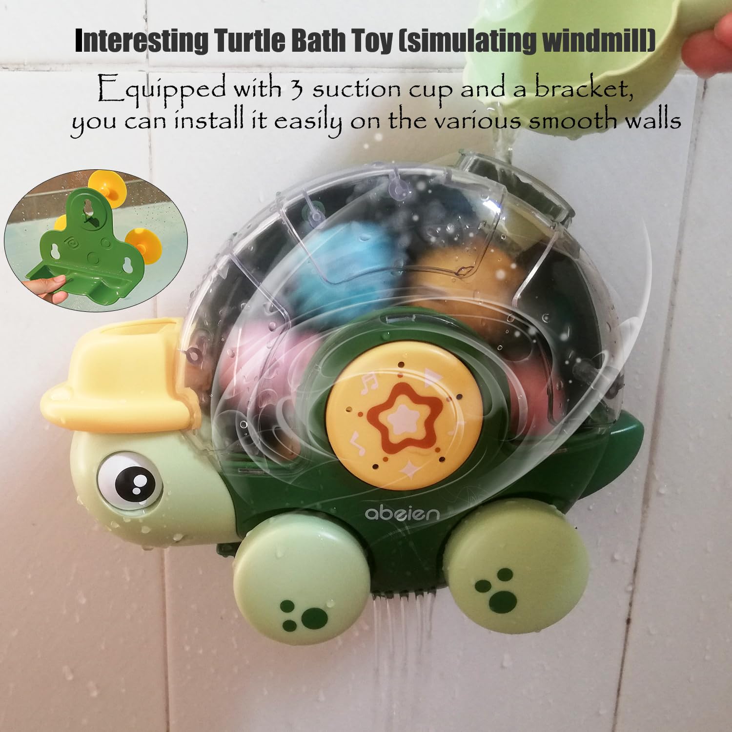 Gosyfeti Turtle Spinner Bath Toy for Baby Toddler, Tortoise Waterwheel with Suction Cup, Interesting Animal Car Vehicle for Girls Boys Children