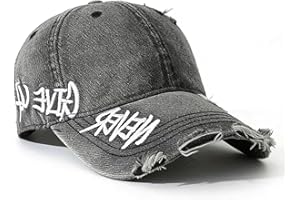 Never Give Up Distressed Cap, Adjustable Structured Dad Hat, Retro Material, Casual Outdoor Trucker Cap (Grey)