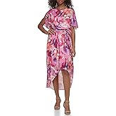 Jessica Howard Womens Floral Hi-lo Midi Dress – Short Sleeve Chiffon Lurex Cocktail Gown