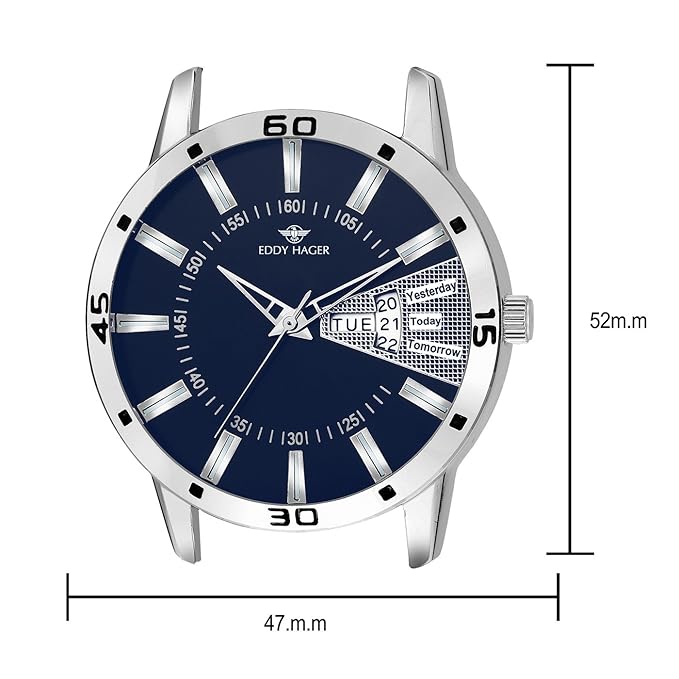 eddy hager blue day and date men's watch eh-238-bl