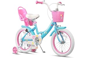 Glerc Maggie Girls Bike, 12-20 Inch Kids Bike for 2-13 Years Old Children, Princess Style Kids Bicycle with Doll-Seat & Basket & Training Wheels, Multiple Colors