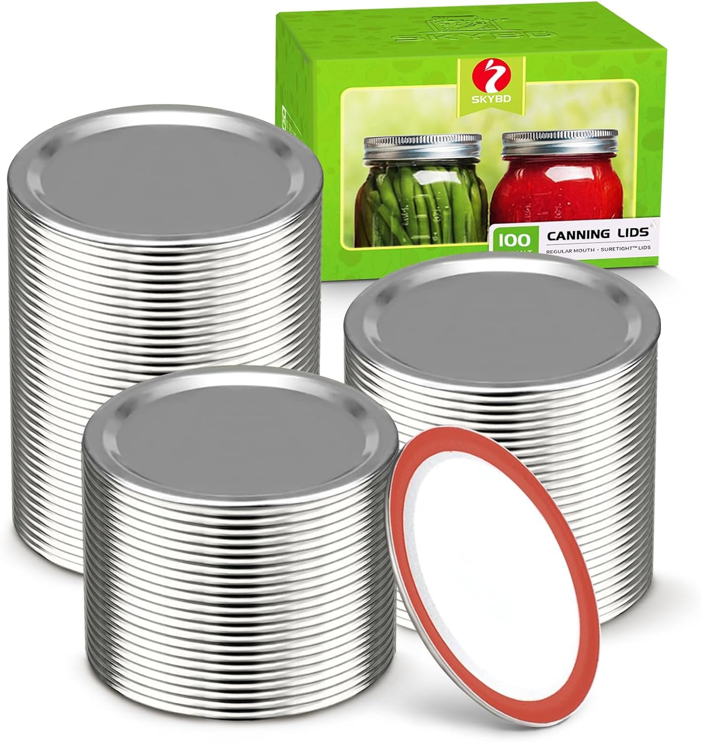 Photo 1 of 100-Count, REGULAR Mouth Canning Lids for Ball, Kerr Jars - Split-Type Metal Mason Jar Lids for Canning - Food Grade Material, 100% Fit & Airtight for Regular Mouth Jars(70mm)