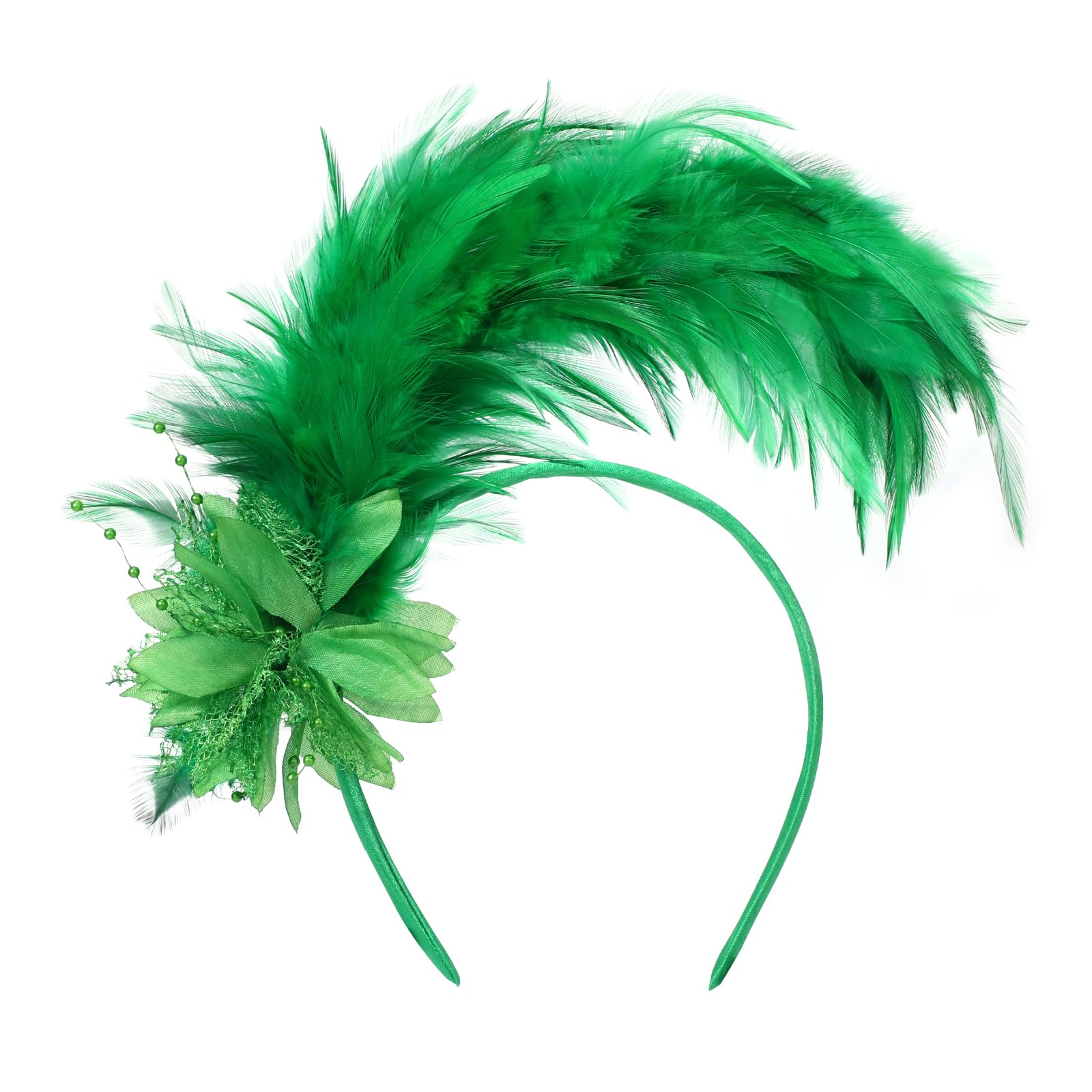 MWOOT Feather Headband, 1920s Feathered Headpiece, Green Roaring 20s Fascinators for Women, Artificial Flower Feather Headwear, Hair Accessories for St. Patricks Day Cocktail Carnival Prom Tea Party — image 1