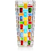 VanEnjoy 7.7 inch Colored Glass Vase Hand Blown Glass Vase for Flower Unique Mosaic Vase Flower Vase for Home Office Decor Glass Mexican Vase for Floral Arrangement Centerpieces