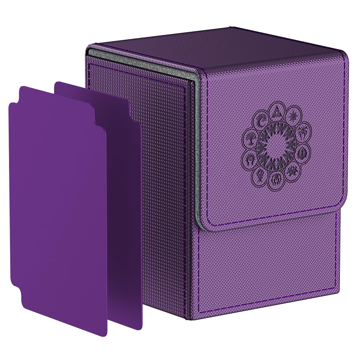 Pulchra Card Deck Box with 2 Dividers per Holder for TCG, Large Size Holds up to 100+ Cards (Elemental Design,Purple)