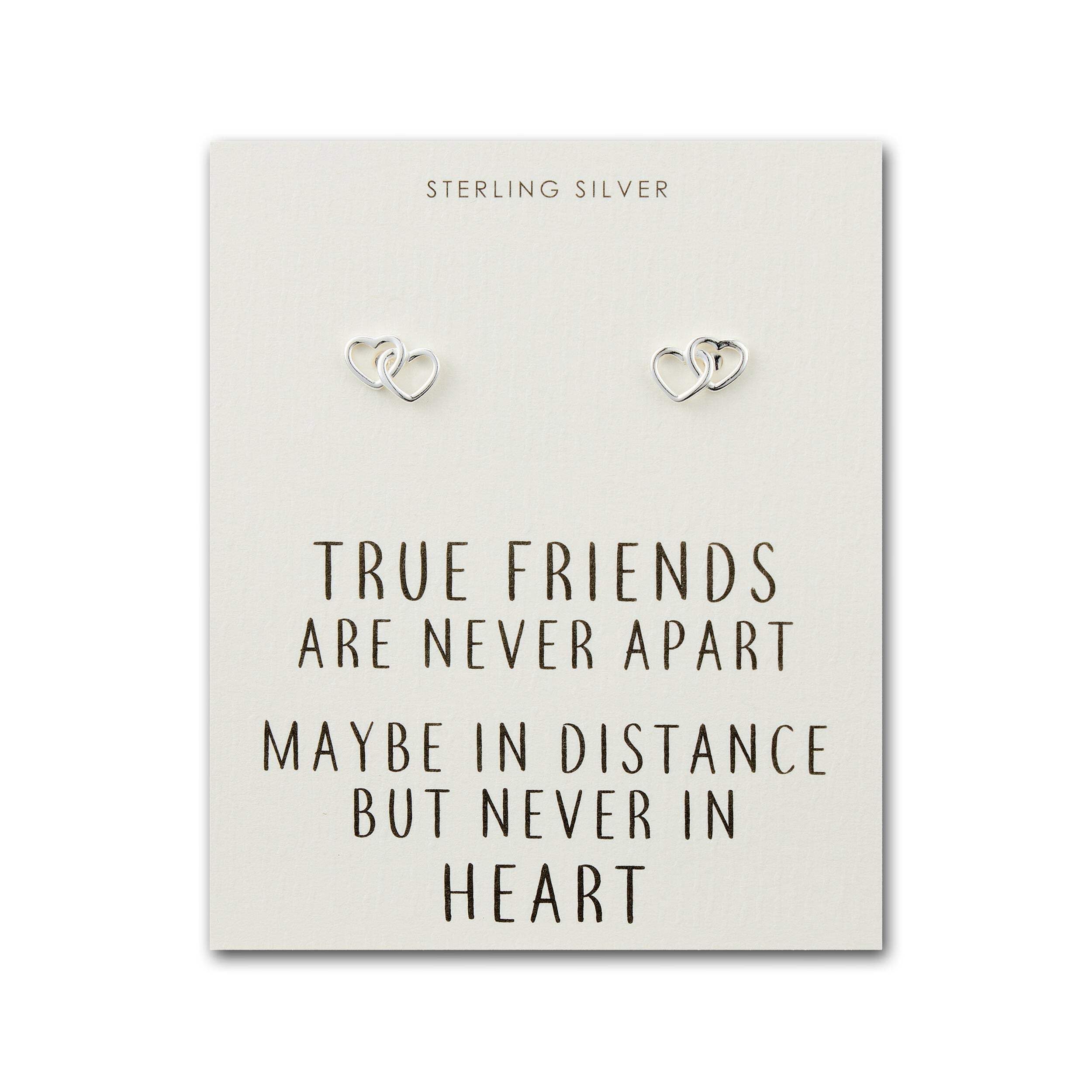 Philip Jones Sterling Silver True Friends Heart Link Earrings with Quote Card