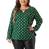Agnes Orinda Plus Size Women's Metallic Shiny Dots Shirt V Neck Long Sleeve Blouse Gilding Sparkly Tops