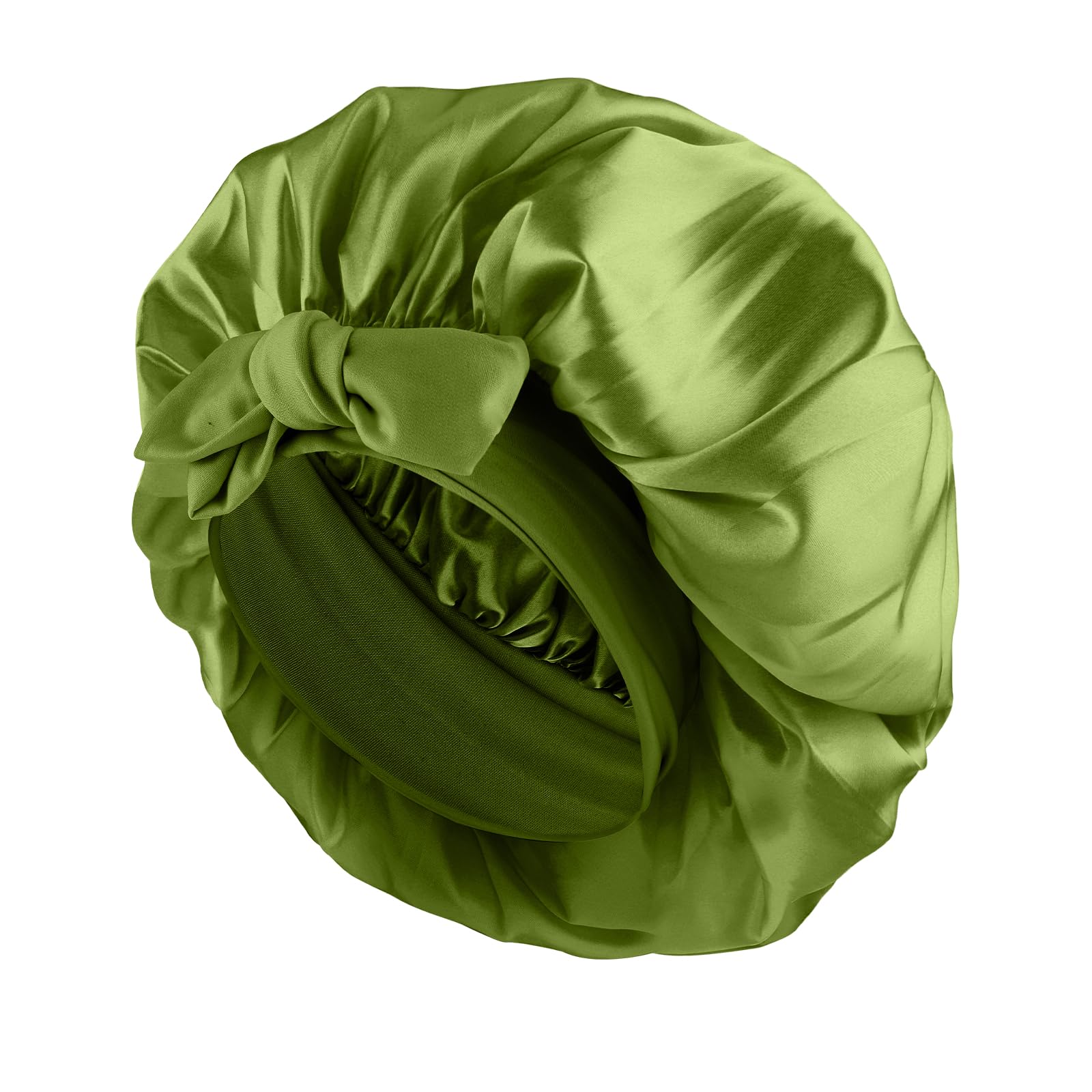 Abeillo Satin Sleep Bonnets for Women, 1PC Satin Night Sleeping Cap Soft Silk Bonnets for Sleeping, Hair Bonnet with Tie Band for Curly Hair Braid Women (Olive Green) — image 1