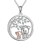 POPLYKE Elephant Necklace for Women Sterling Silver Tree of Life Pendant with Heart or Abalone Shell Jewelry Gift for Mom on Mothers Day Birthday