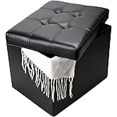 Bsketa Storage Ottoman, Folding Foot Stool with Thicker Foam Padded Seat Small Leather Storage Ottoman Bench Foot Rest for Living Room Foldable Coffee Table 17x13x13in,Black