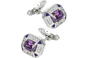 Jonwo Rectangle Crystal Silver Tone Cufflinks for Men Purple/Blue/Transparent Crystals Men's Cuff Link Set for Wedding Shirt Party Business Birthday Anniversary Dress