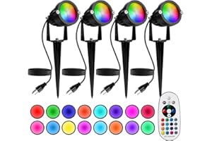 BEELINKS Halloween Christmas Spotlight Outdoor: 12W RGBW LED Spot Lights Outdoor with 16 Color Changing for Yard Garden Decor | 4 Pack of IP65 Waterproof 120V Plug in Landscape Lighting with Remote