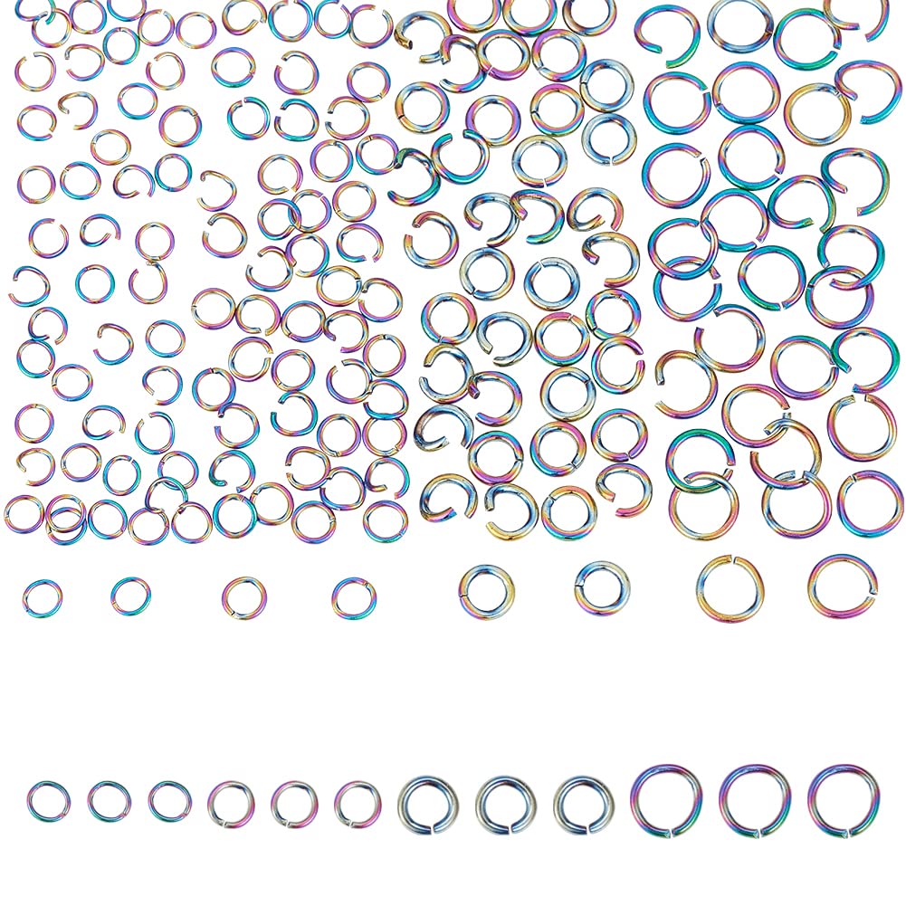 UNICRAFTALE about 200pcs 4 Sizes Stainless Steel Jump Rings Rainbow Open Jumps Rings Connector Rings 2.5-4.4mm Inner Diameter Metal Jump Ring Jewelry Connectors for Bracelet Earrings Necklace Making