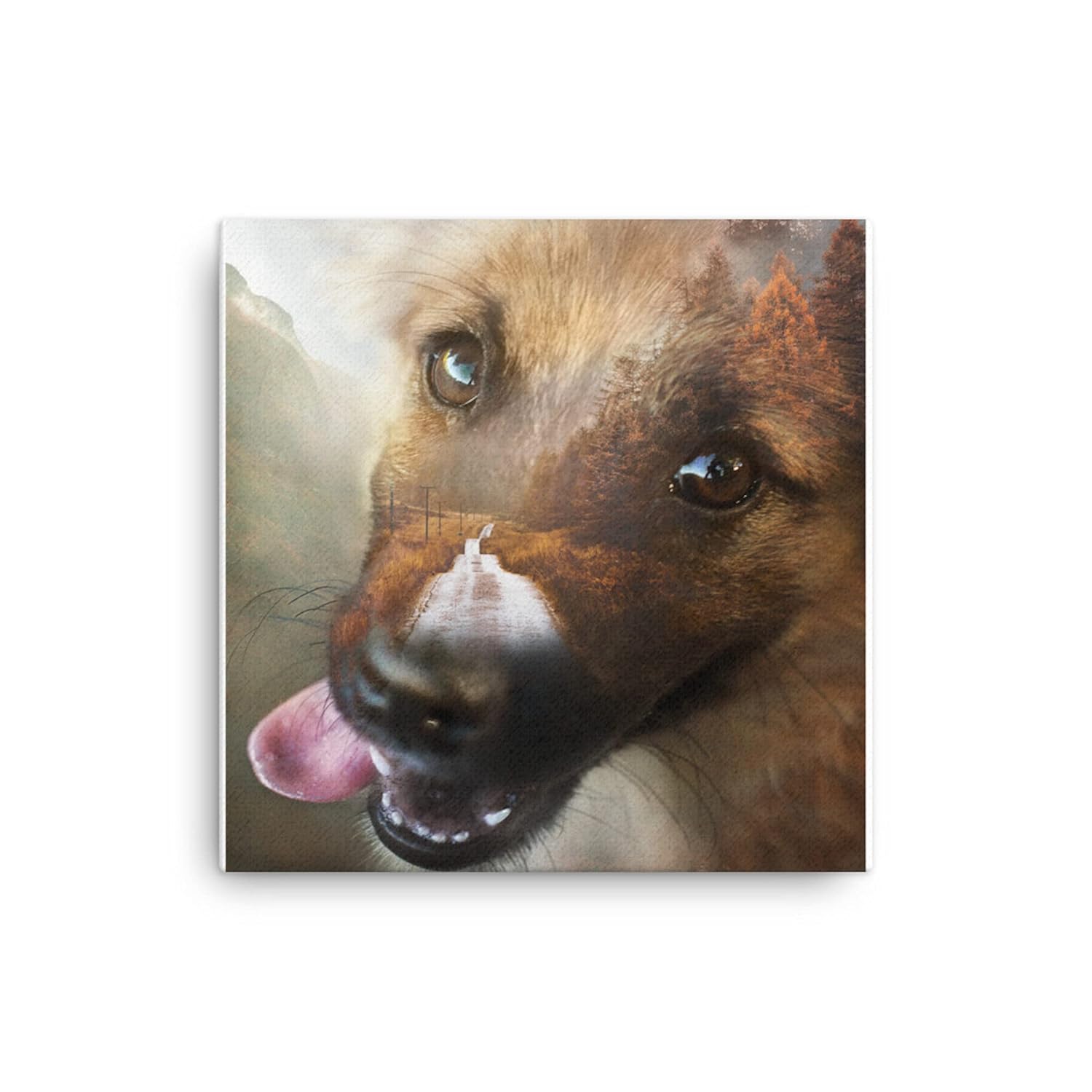 Double Exposure Dog Wall Art Gift, Cute Puppy Wall Art, Dog Canvas Wall