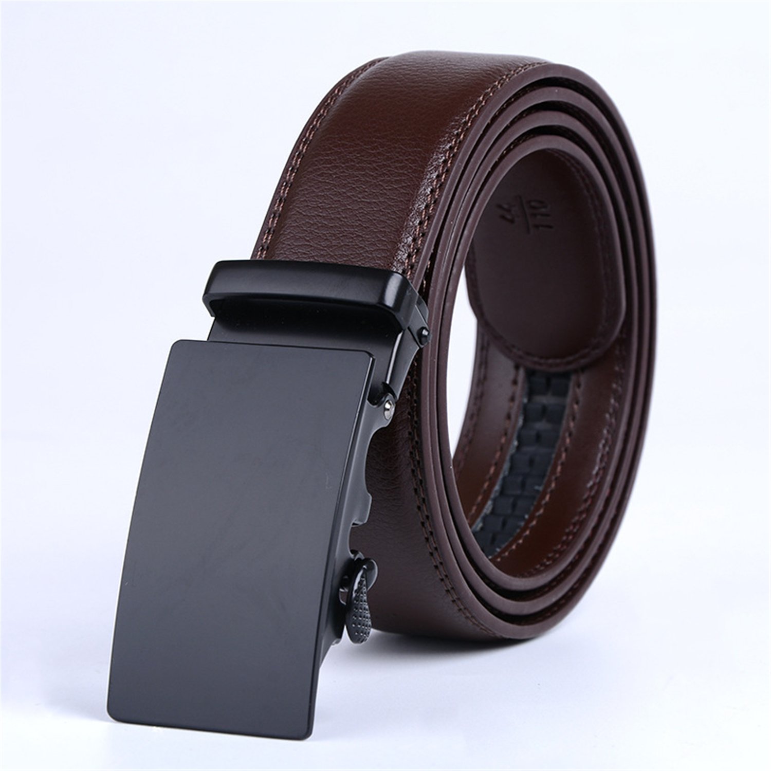 Ремень кожаный mbs002. Ремень мужской. Ремень мужской с автоматической пряжкой. Кожаный коричневый ремень с черной пряжкой