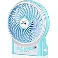 Efluky 3 Speed Mini USB Fan, Rechargeable Battery Fan with LED Light and 2200mAh Battery, Portable fan quiet for Office, Travel, Camping Fan, 4.5-Inch, Blue