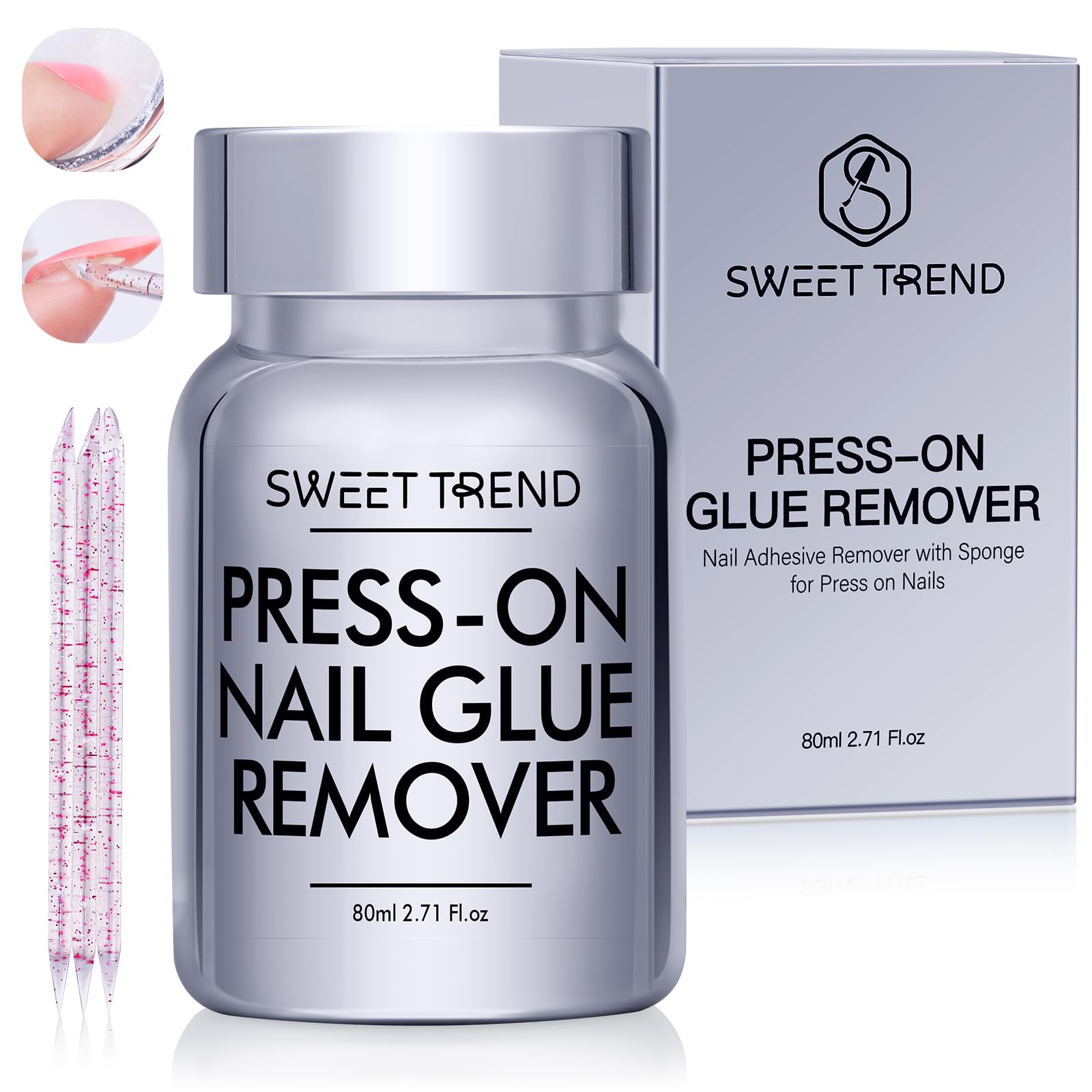 Photo 1 of Press On Nail Glue Remover: 80ml Gentle Press-On Nail Quick Remover - Odorless No Acetone Removal Serum for Fake False Artificial Nail - Skin-Friendly Debonder for DIY at Home Salon