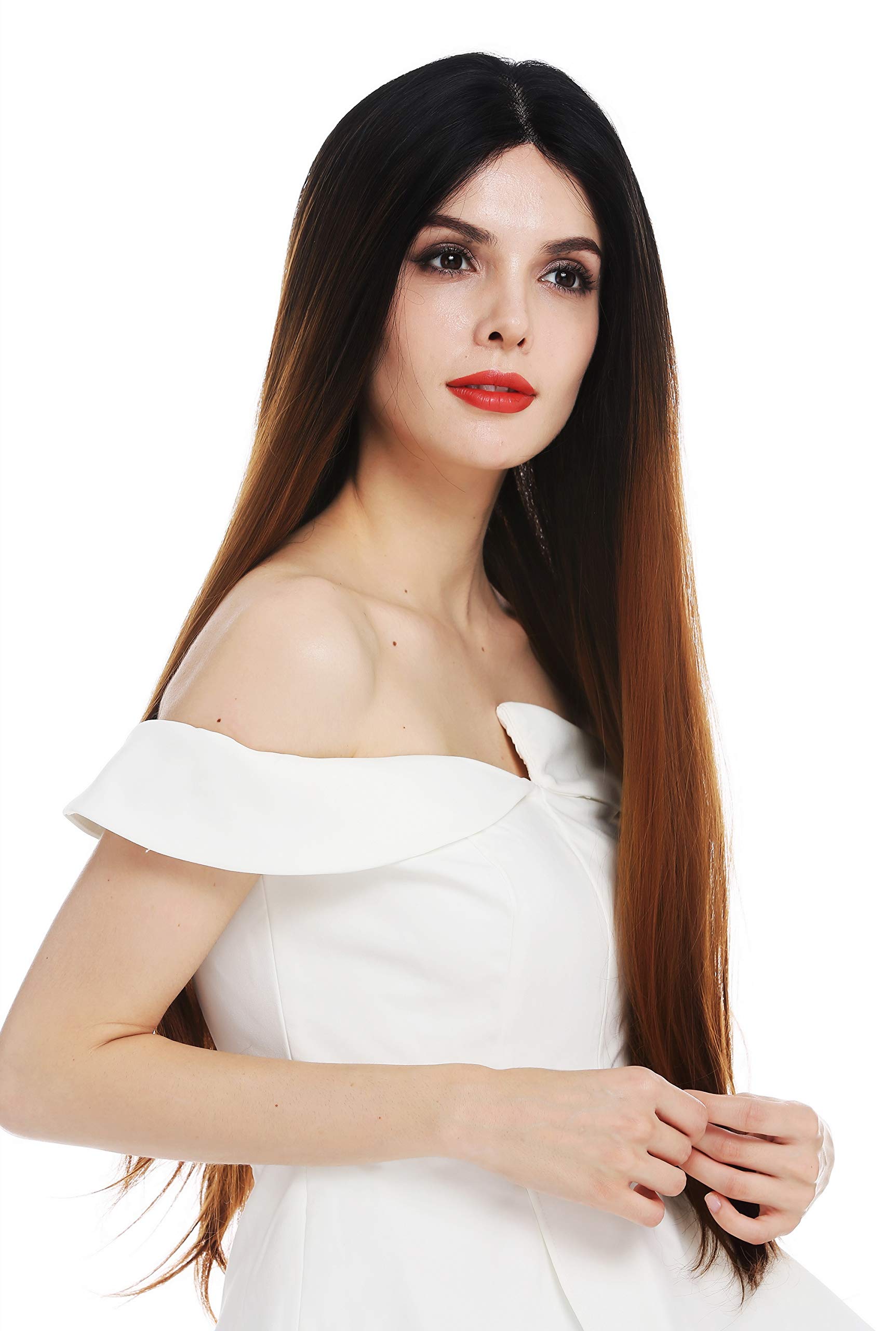 WIG ME UP - DW2730-MF-HYB30YS1B wig women's wig lace front monofilament long sleek black copper brown ombre