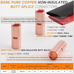 1 Gauge Bare Copper Non-Insulated Butt Connectors 8