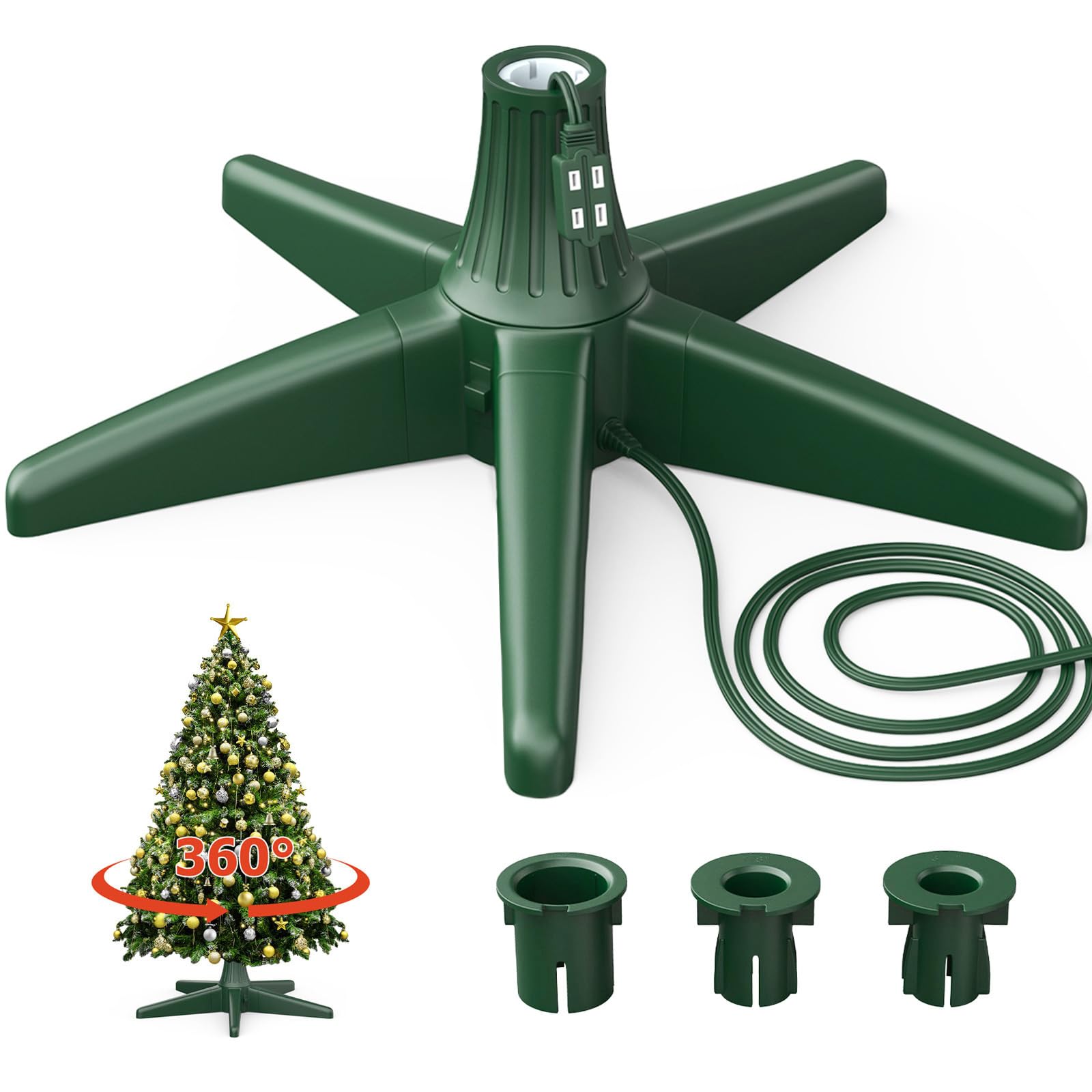 Photo 1 of CreiYuan Rotating Christmas Tree Stand, Thickened ABS, Sturdy 5-Legged Design, Includes 3 Adapters & Sockets, Supports up to 7.8ft Rotating Tree Stand for Artificial Christmas Tree