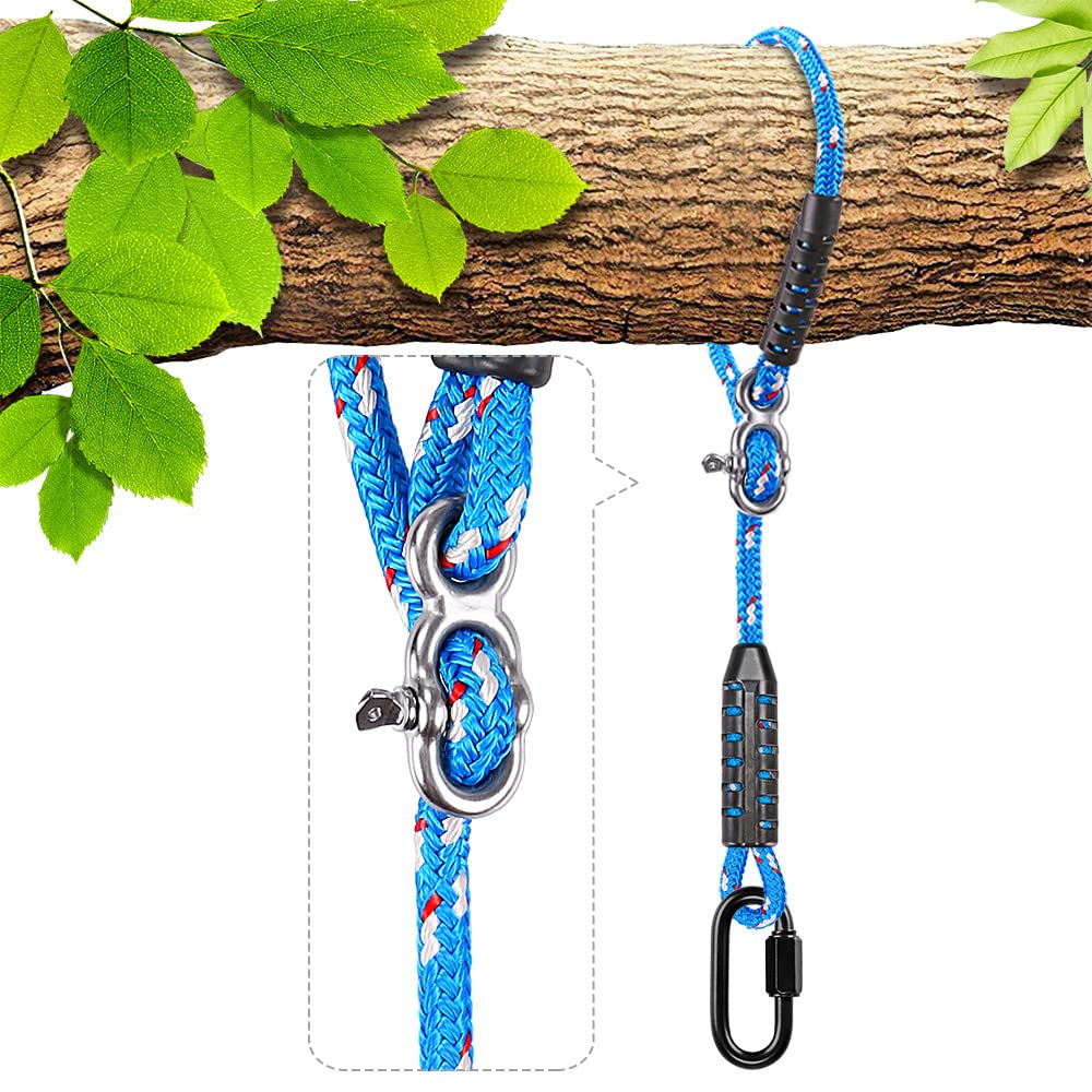 BeneLabel Swing Rope, 100cm Hammock Strap Adjustable Polyester Extension String with Carabiner for Hanging Chair Tree Beam Playground Set Suspension Kit, 1000lbs / 10mm Diameter, Blue