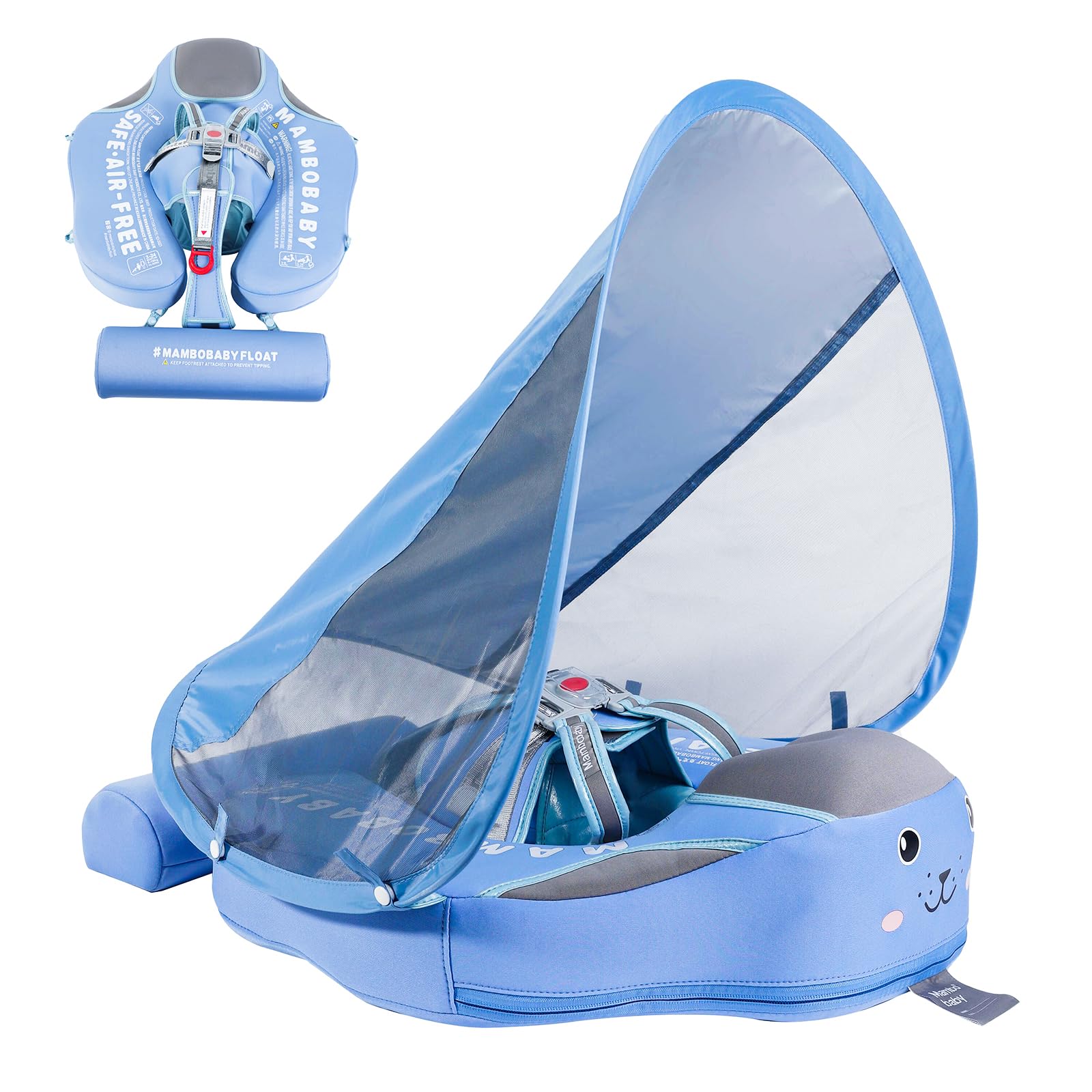 Lurui Baby Floats for Pool with Canopy Removable Sun Protection Canopy Mambobaby Float Non Inflatable Upgrade Add Tail Avoid Flip Waterproof Skin-Friendly Infant Swim Float 3-24 Months(Classic Blue) Image