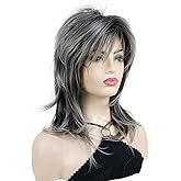 Wiginway Shaggy Layered Wig with Bangs, Shoulder Length Natural Straight Shags Wig, Soft Synthetic Hair, Brown Auburn Black Blonde Silver
