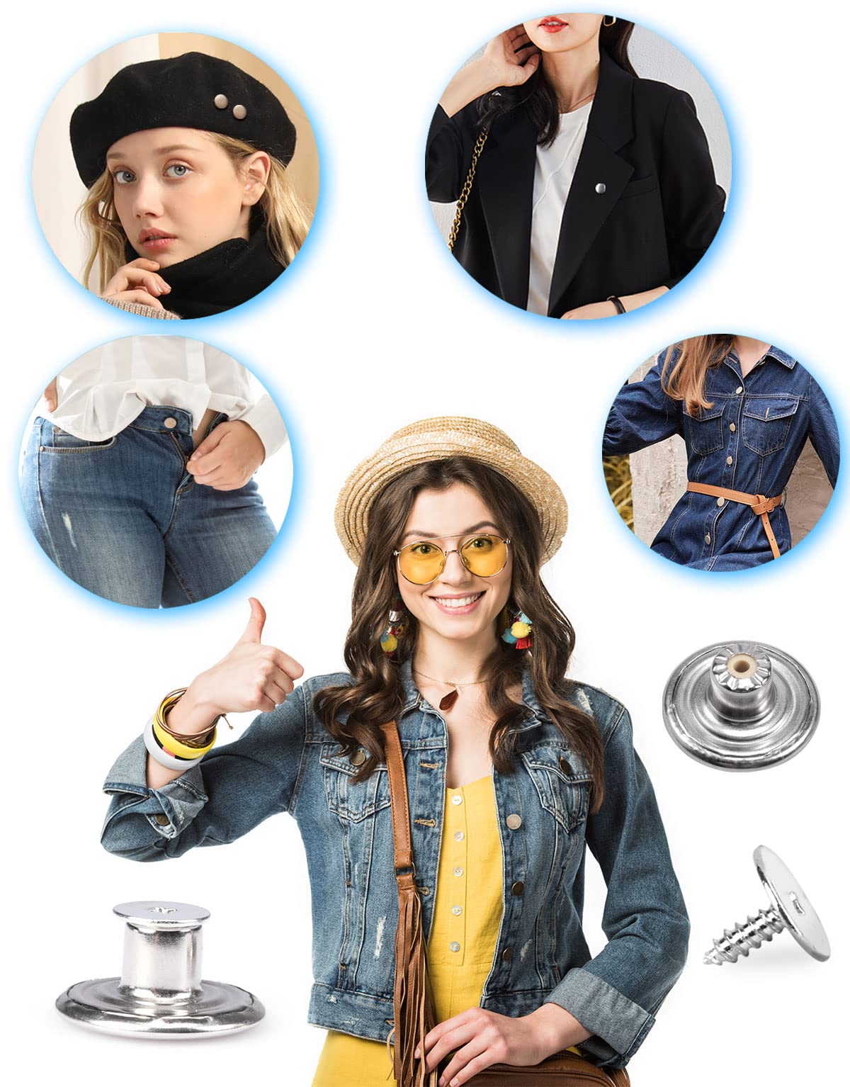 Jeans Button Replacement No Sew: YUANHANG 24 Sets Metal Buttons for Pants - Instant Adjustable Button - Tighten Waist Size by 1 Inch or Extend an Extra Inch - Contains A Removable Screwdriver