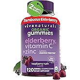 Black Elderberry Vitamin C and Zinc Immune Support Gummies for Adults | Sambucus Elderberry Gummies , Raspberry Rush Flavor , USDA Organic , Non-GMO , 120 Count