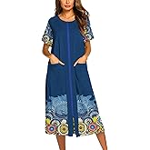 Ekouaer Robes For Women Zipper Front Bathrobe Short Sleeve House Coat Long Nightgown With Pockets Soft Loungewear