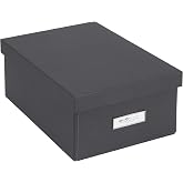 Bigso Box of Sweden Karin Collapsible Storage Box with Labelframe for Easy Identification - Simple Assembly Without Tools - Decorative Storage Boxes with Lids - 8.9in x 12.4in x 5.4in - Dark Gray