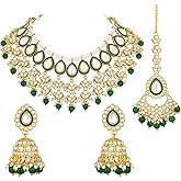 Aheli Necklace Earrings & Maangtikka Set Ethnic Bharatanatyam jewellery set for Women