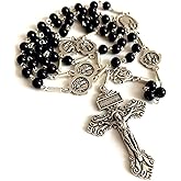 elegantmedical HANDMADE Lady of Fatima Black Agate Beads Gift Rosary Necklace Cross Pardon Crucifix Catholic Gifts