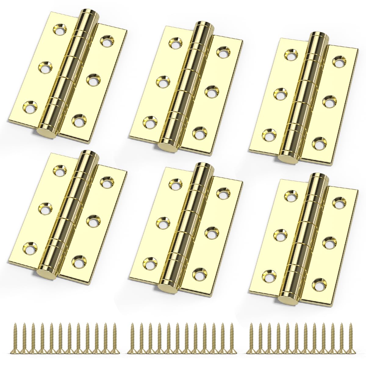 Bwintech 3 Pairs 75 x 50 x 2.0mm(3 inch) Gold Plated Wire Drawing Hinge, Steel Fireproof Inner Door Hinge, Square Corners, Ball Bearing Hinge Used in Residential and Commercial Buildings — image 1