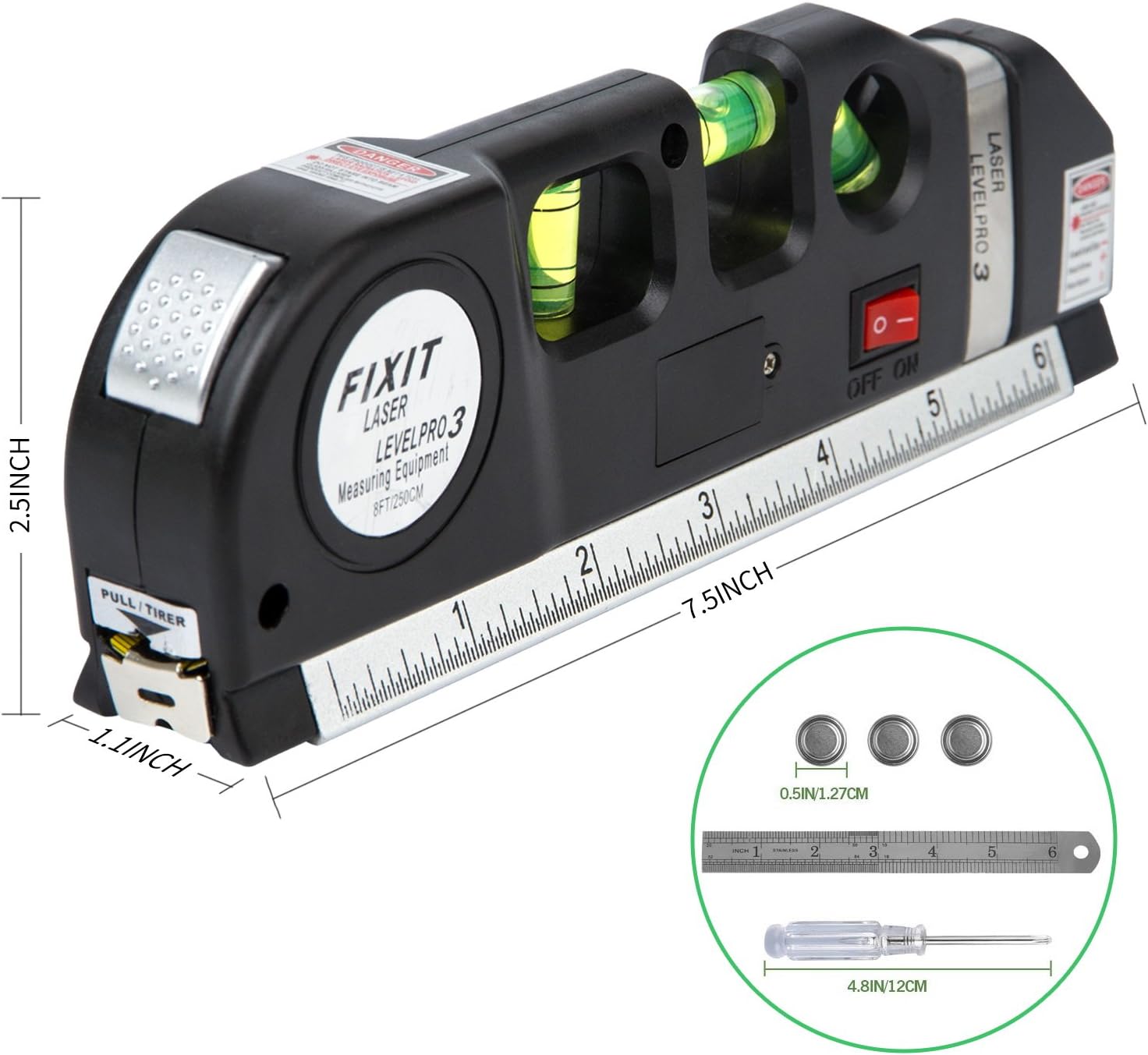 Laser Level,Exceedt 8ft Multipurpose Laser Measure Line Adjustable Standard and Metric Tape