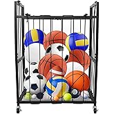 Garage Ball Storage Rack with Wheels & Elastic Rope – Organize Basketball, Soccer, Volleyball & Football – Large Capacity Ball Holder for Home, Garage & Gym – Rolling Sports Equipment Organizer