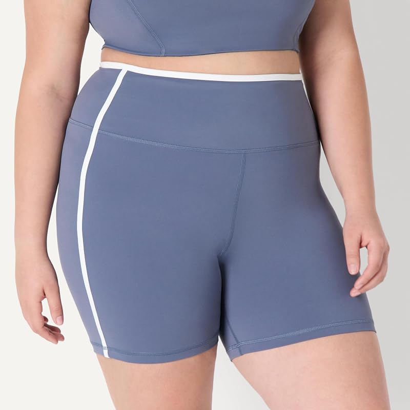 Pantaloncini Biker da Yoga in Morbidissimo Tessuto Tecnico FormFlex, a Vita Alta Donna, Grigio Ardesia/Bianco, M