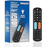Philips BigEZ OneTouch Big Button Universal TV Remote, Easy to Use | Remote for Seniors, Replacement Remote for Samsung, LG, Sony, Vizio, Roku TV, Backlit Buttons, 2 Device, Black, SRP3945B/37