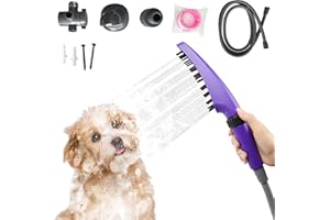 RAINOVO Dog Shower Head, 4 Modes Dog Washing Shower Attachment, Dog Shower Sprayer with 79" Hose & Rubber Soft Brush Pet Bathing & Grooming Supplies for Pets (Purple)