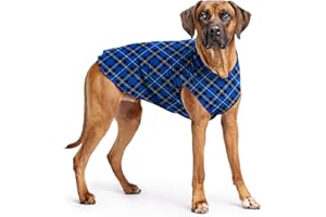 Gold Paw Stretch Fleece Dog Coat, Stretchy Pet Sweater, Machine Washable Pullover for Winter and Fall, Blue Plaid, 26