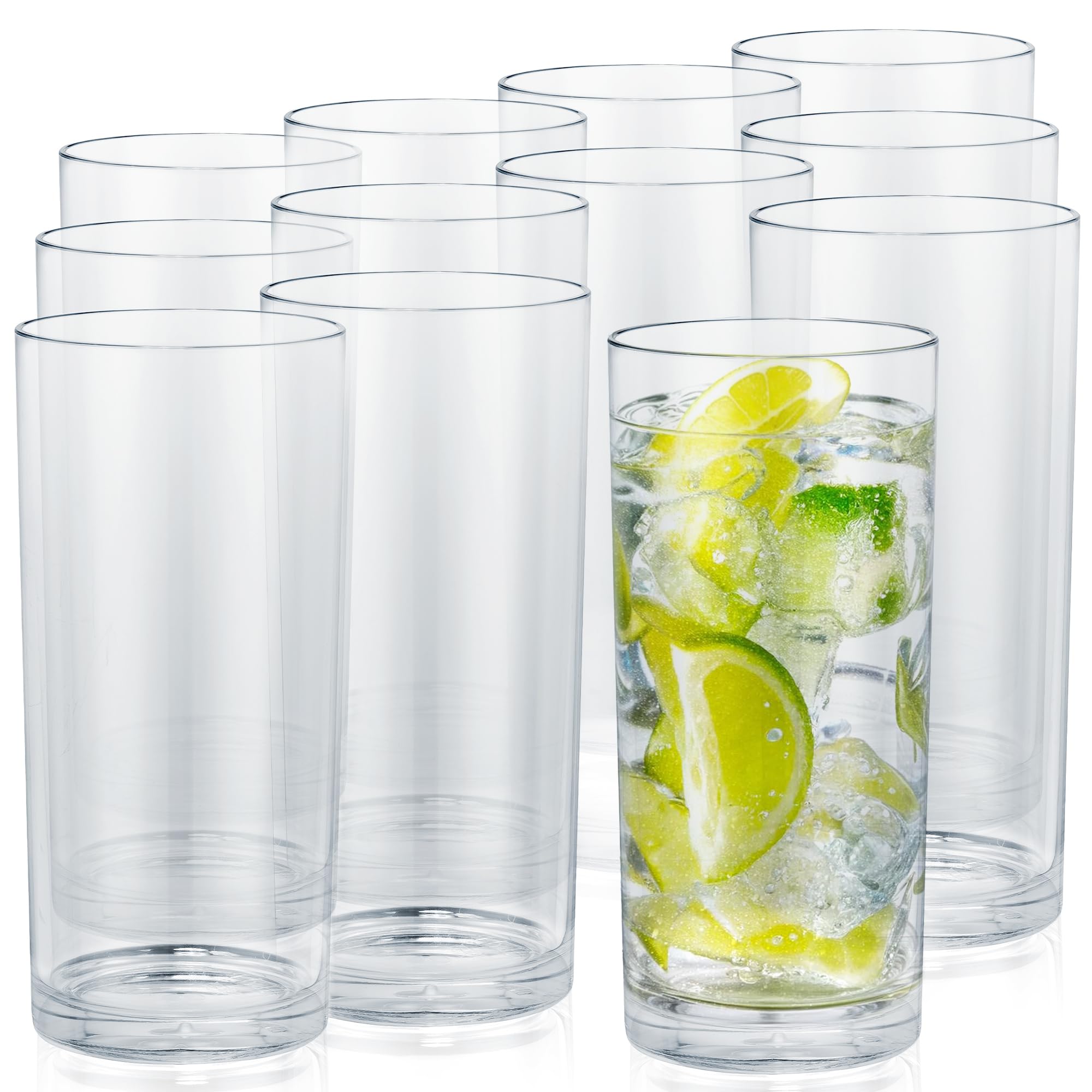 Zulay Kitchen Plastic Drinking Glasses (Set of 12) – 16oz Acrylic Shatterproof Water Cups for Home, Kitchen & Outdoors – Crystal Clear Glass Look – BPA & Lead-Free – Top-Rack Dishwasher Safe Image
