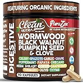 Clean Nutra Wormwood Black Walnut Pumpkin Seed Clove Oil Celery Garlic Grape Papaya Neem Diatomaceous Earth Womens Probiotic Gut Health Cleanse Detox Oregano Olive Turmeric Supplement Vegan Capsules
