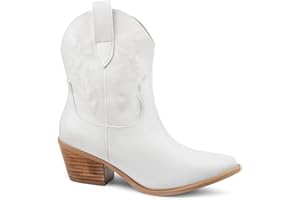 Zzheels Embroidered Western Cowboy Boots for Women Ankle High Cowgirls Chunky Heel Pointed Toe Pull-On Classic Boots