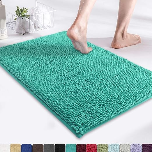Amazon Com Mayshine Non Slip Bathroom Rug Shag Shower Mat 17x24 Inches Machine Washable Bath Mats With Water Absorbent Soft Microfibers Of Turquoise Home Kitchen