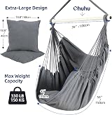 Ohuhu XL Swing Chair with Hardware Kit Gray 150kg Capacity Cushions view 3